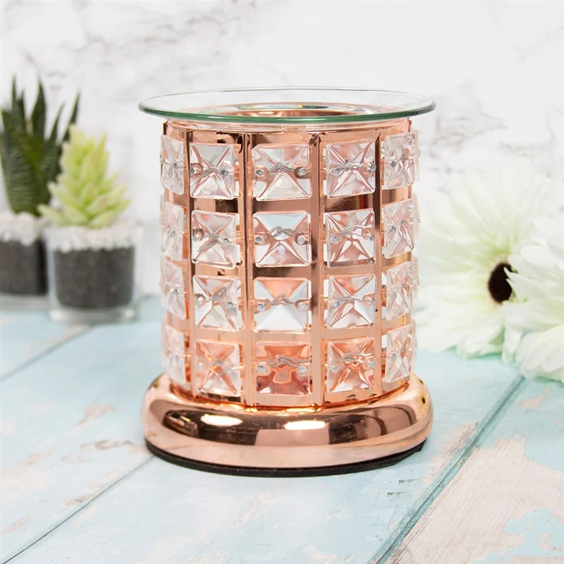 Glass Crystal Tealight Wax Burner - Rose Gold